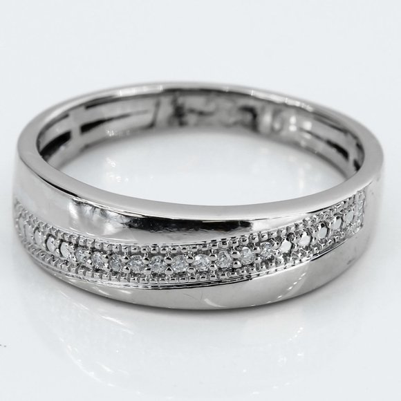 Jewelry - 14k White Gold Pavé Diamond Milgrain Wedding / Anniversary Band Ring